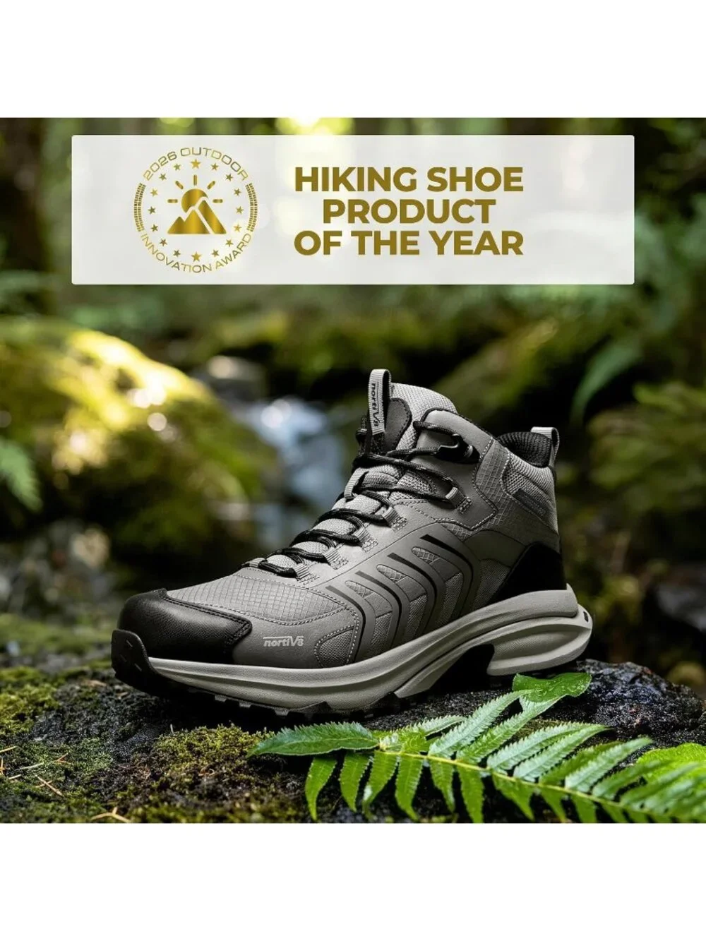 Men's Dark Grey Trekking Shoes Mid Top Round Toe Non Slip Zipper Hiking Boots